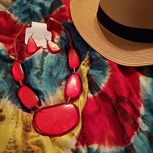 Red acrylic statement necklace and earring set